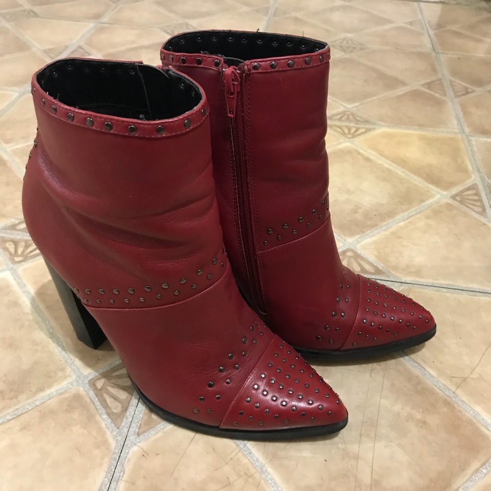 Steve Madden Red Leather Studded Booties